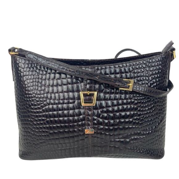 ETIENNE AIGNER Leather Shoulder Bag Croc Embossed in Chocolate - Picture 13 of 14